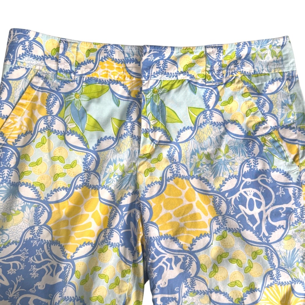 Lilly Pulitzer Bermuda Shorts Blue Yellow Monkey Lemons Citrus Tropical Womens 4